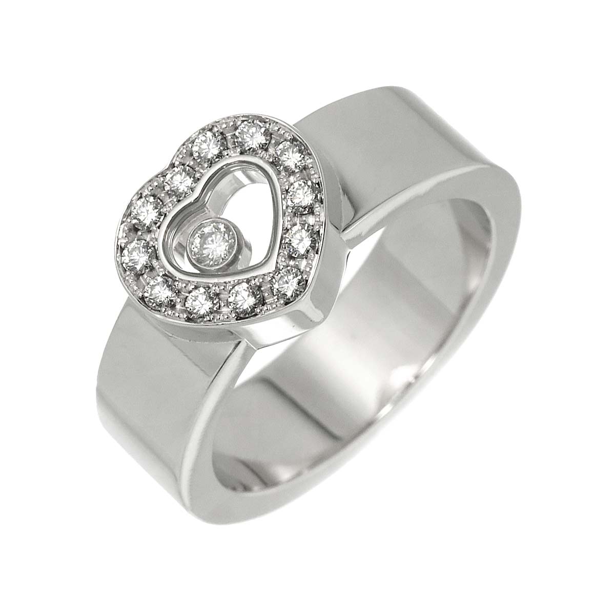 Happy Diamond Heart Ring 18K WG 750 Size6-6.25(US)