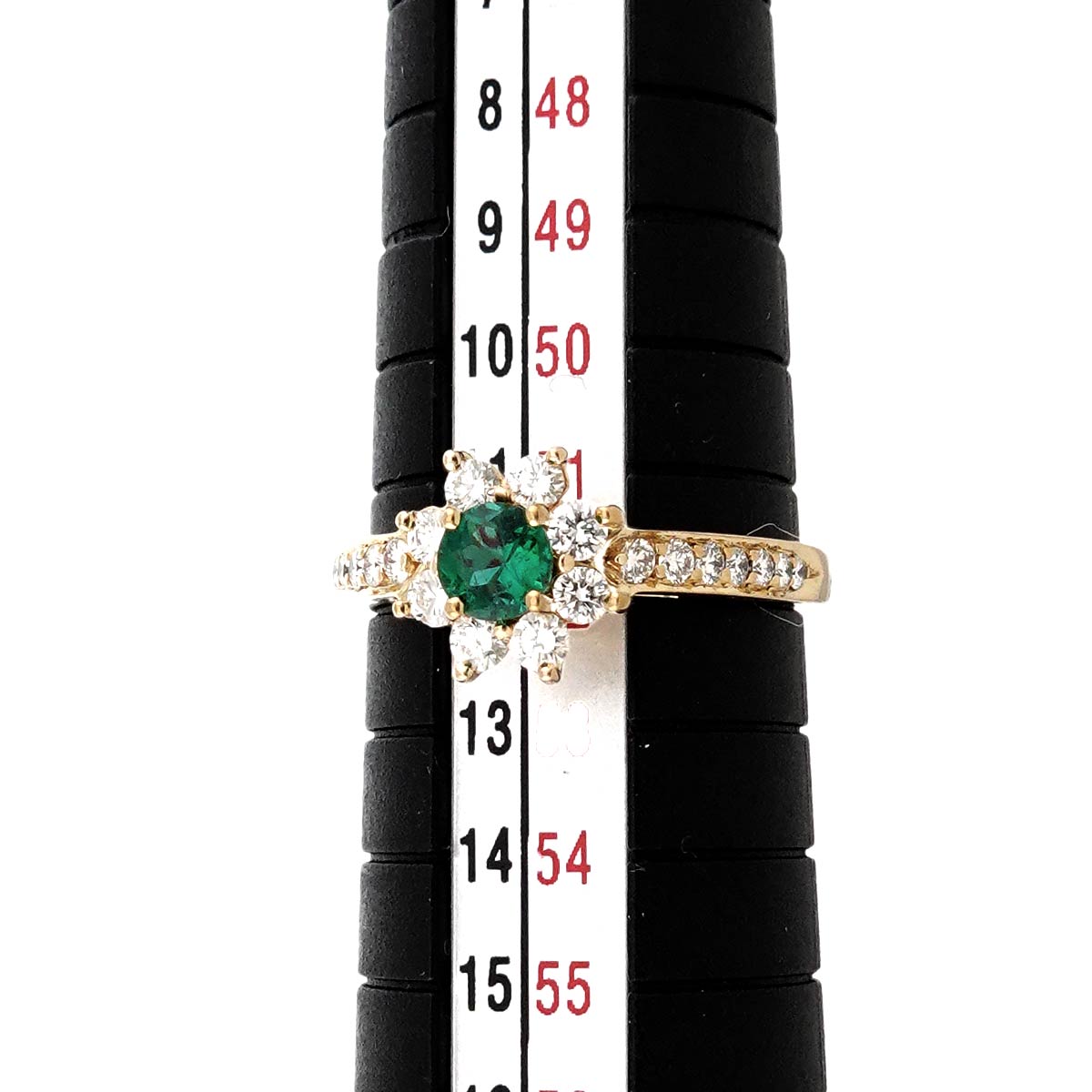 Emerald Diamond Ring 18K Yellow Gold 750 Size6(US)