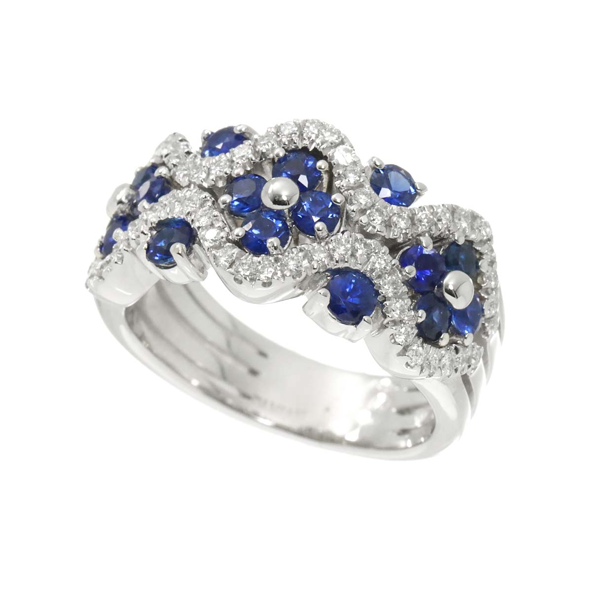 Sapphire Diamond Ring 18K WG 750 Size5.75-6(US)