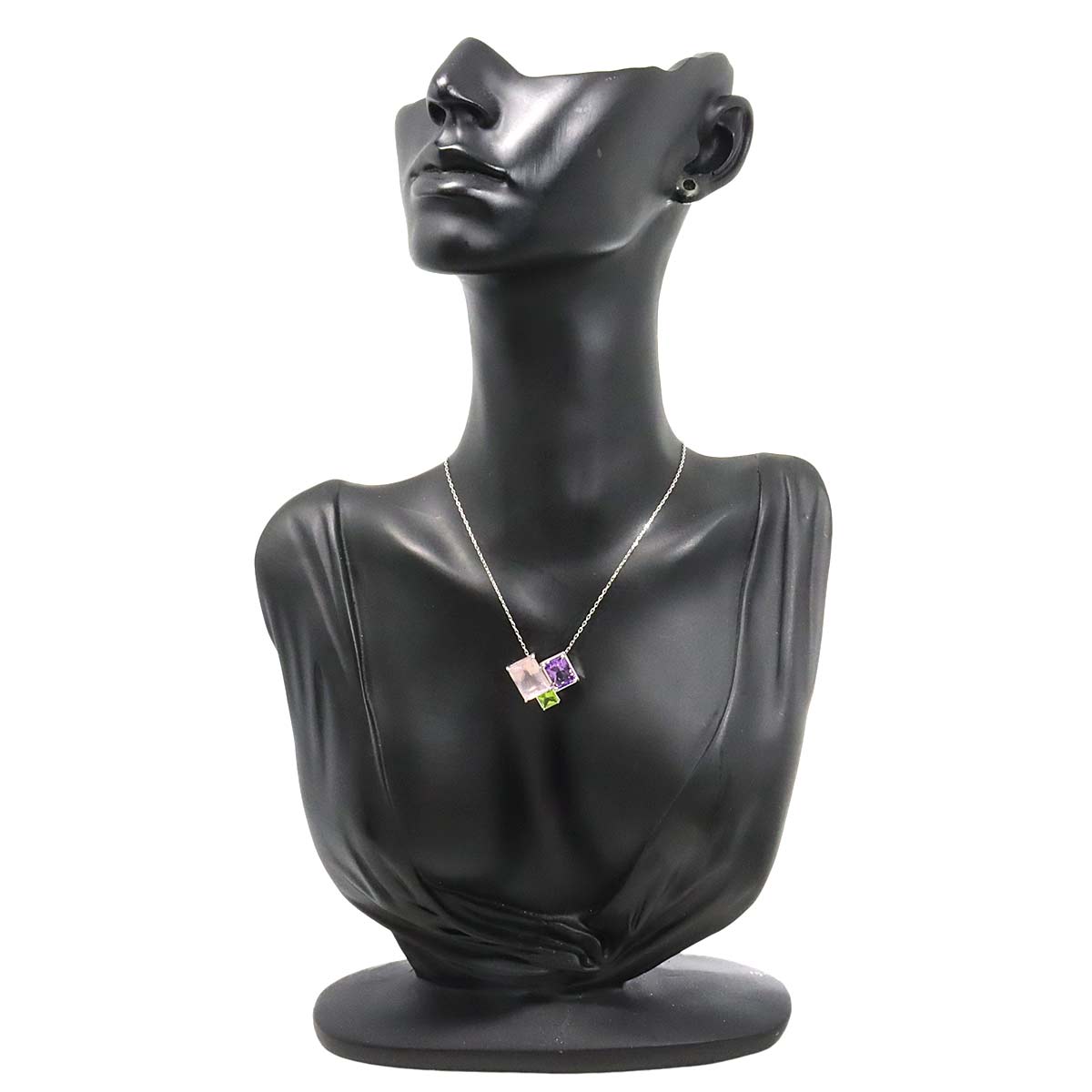 Quartz Amethyst Peridot Necklace 18K White Gold 750