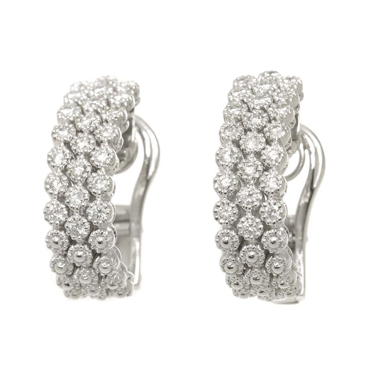 Diamond 0.37ct/0.37ct Earrings Pierced Clip on 18K K18 WG 750