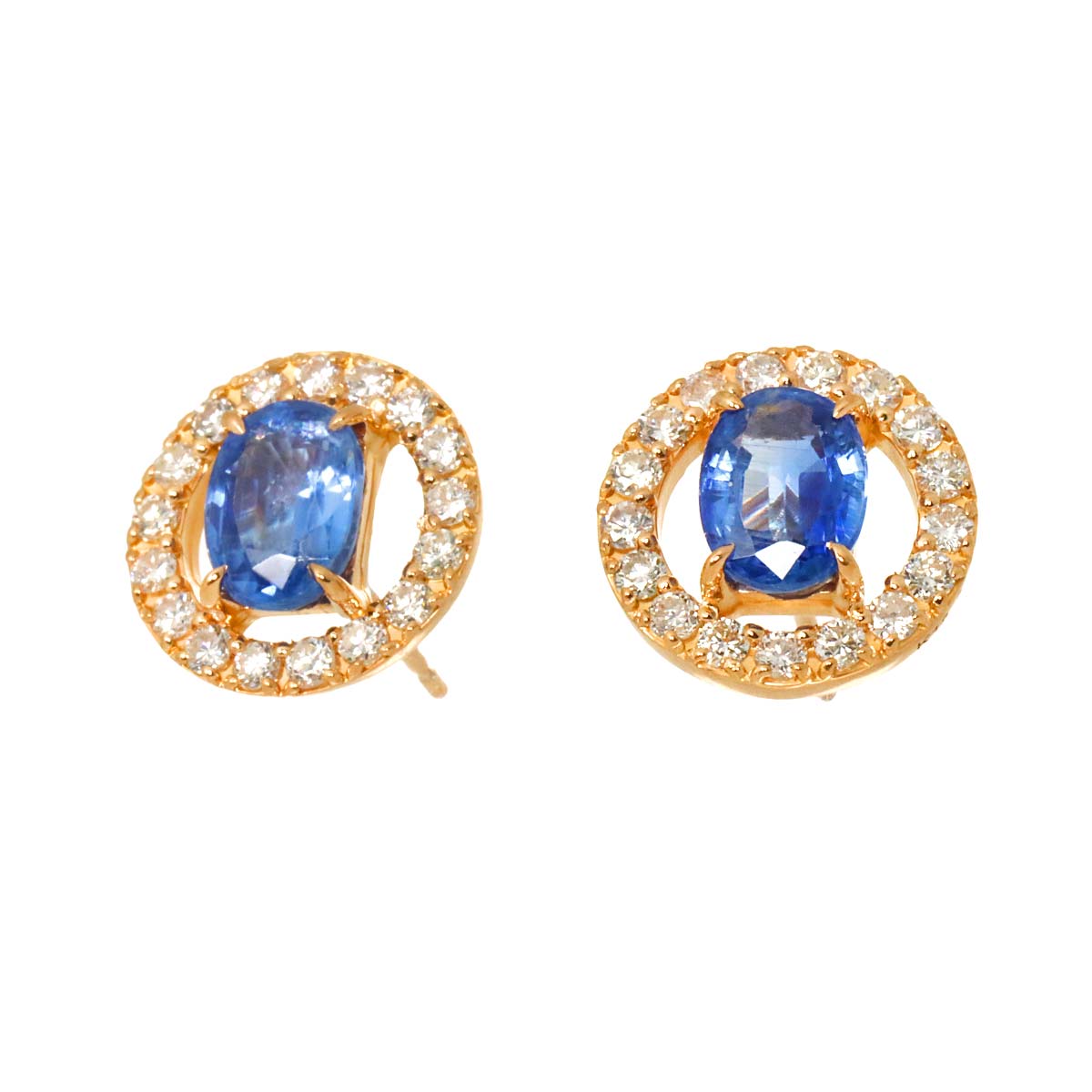 Sapphire 1.08ct/1.05c Diamond 0.28ct/0.28ct Earrings Pierced 18K PG 750