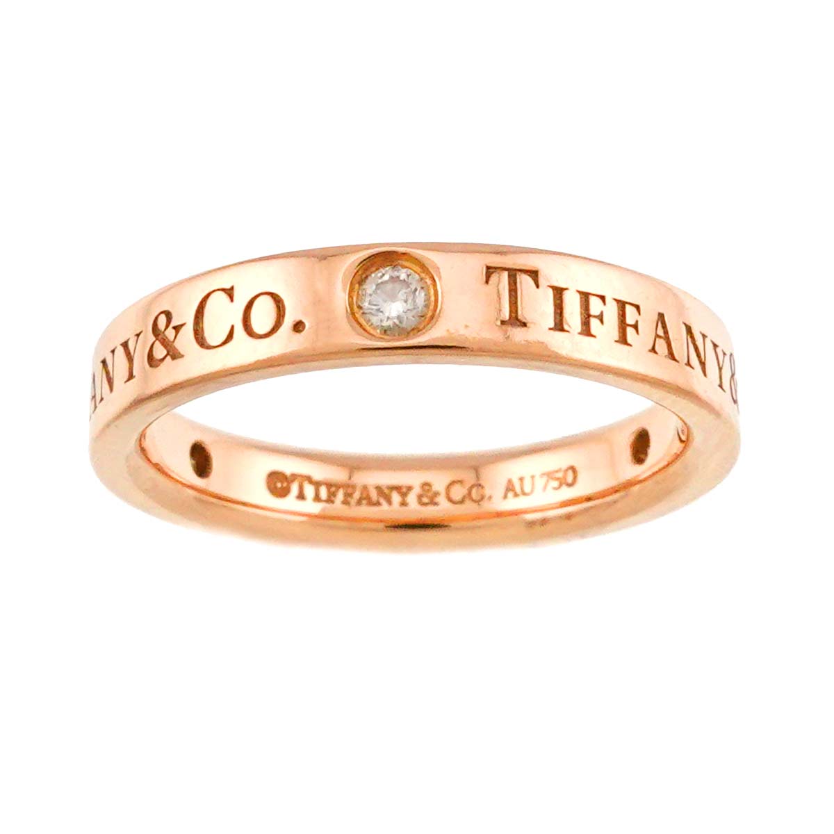 Diamond 3P band Ring 18K Pink Gold 750 Size:3.25(US)