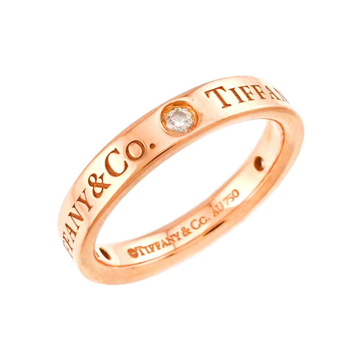 Diamond 3P band Ring 18K Pink Gold 750 Size:3.25(US)