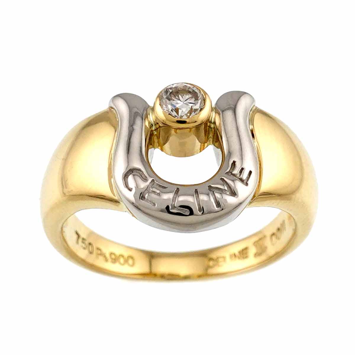 Horseshoe Diamond 0.11ct Ring 18K YG 750 Pt size4.75-5(US)