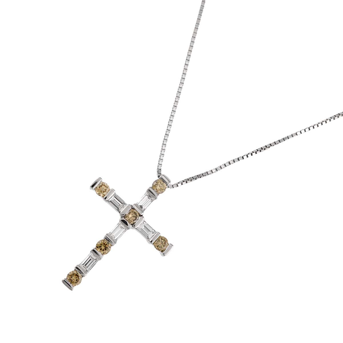 Diamond Cross Necklace 18K WG 750