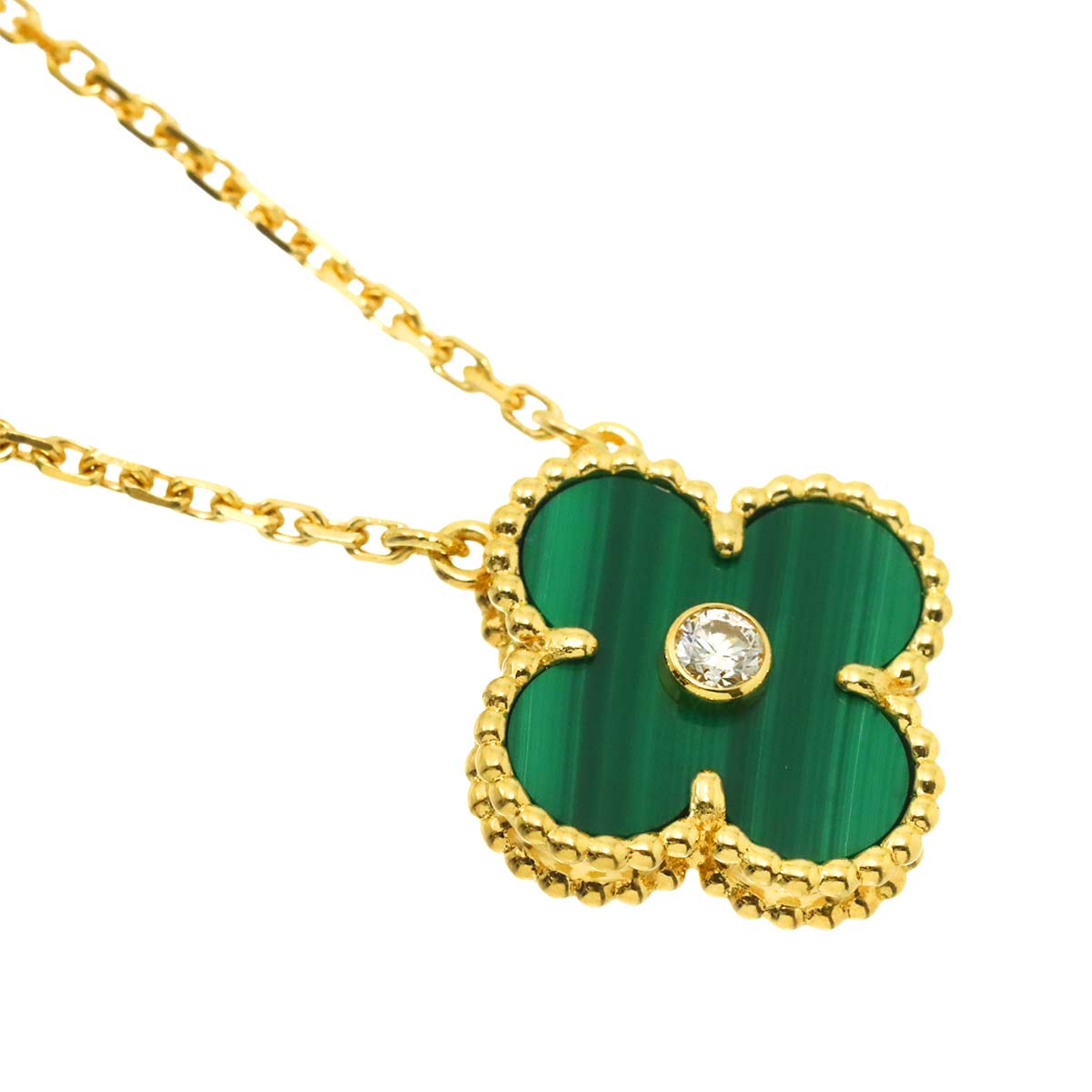 Vintage Alhambra Malachite Diamond Necklace 18K YG 750