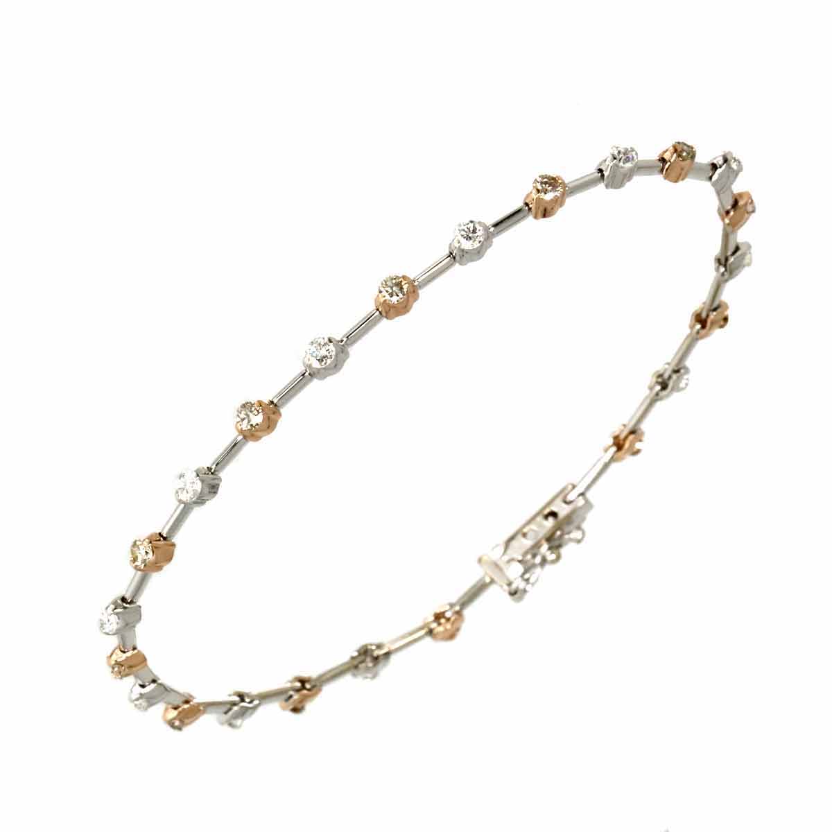 DE BEERS LINE Diamond 1.25ct Bracelet 18K WG PG 750