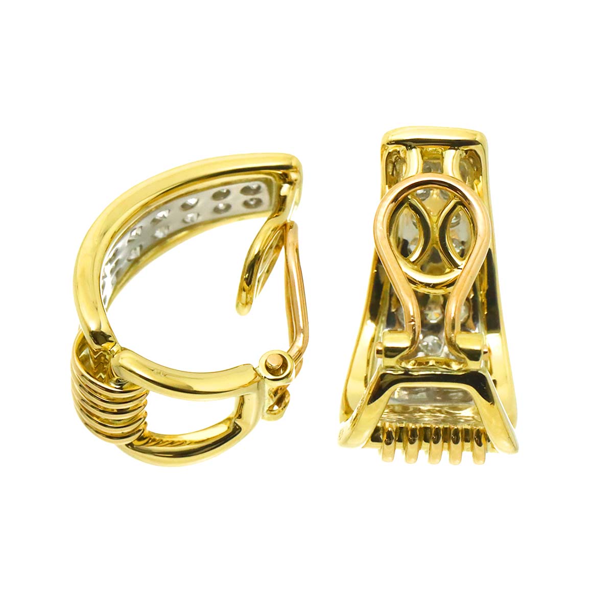 Diamond 0.63ct/0.63ct Earrings Clip-on 18K K18 YG Pt Platinum 750