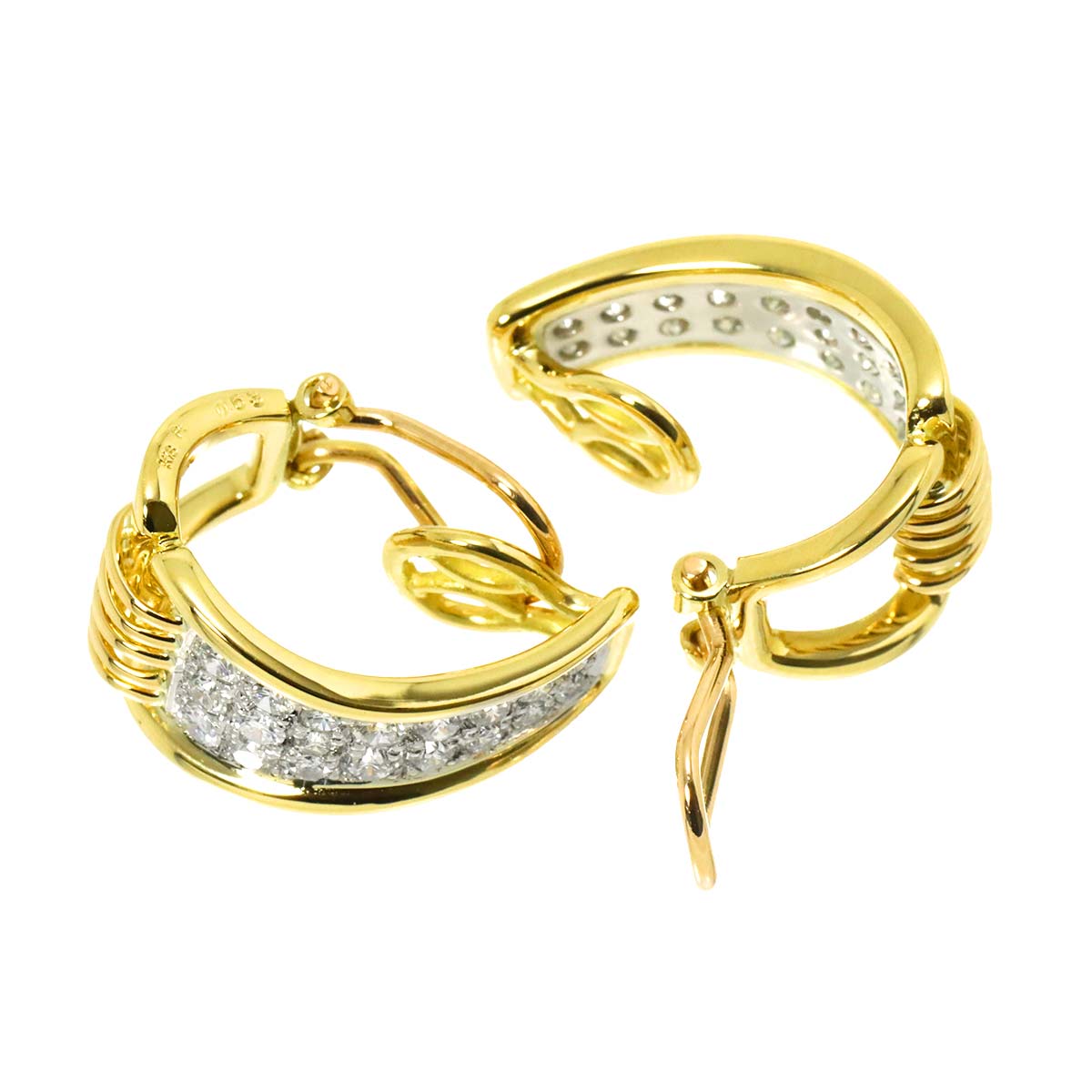 Diamond 0.63ct/0.63ct Earrings Clip-on 18K K18 YG Pt Platinum 750