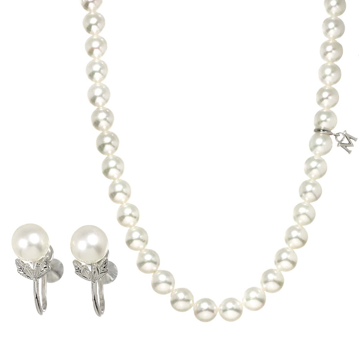 Akoya Pearl SV Necklace Earrings Two piece set