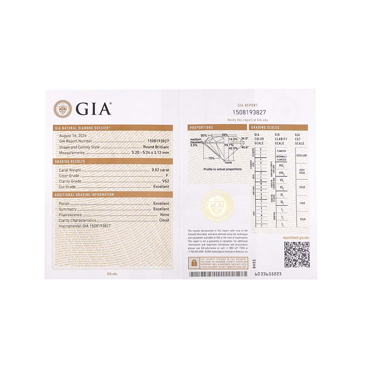 Solitaire Diamond 0.52ct F/VS2/3EX Necklace Pt