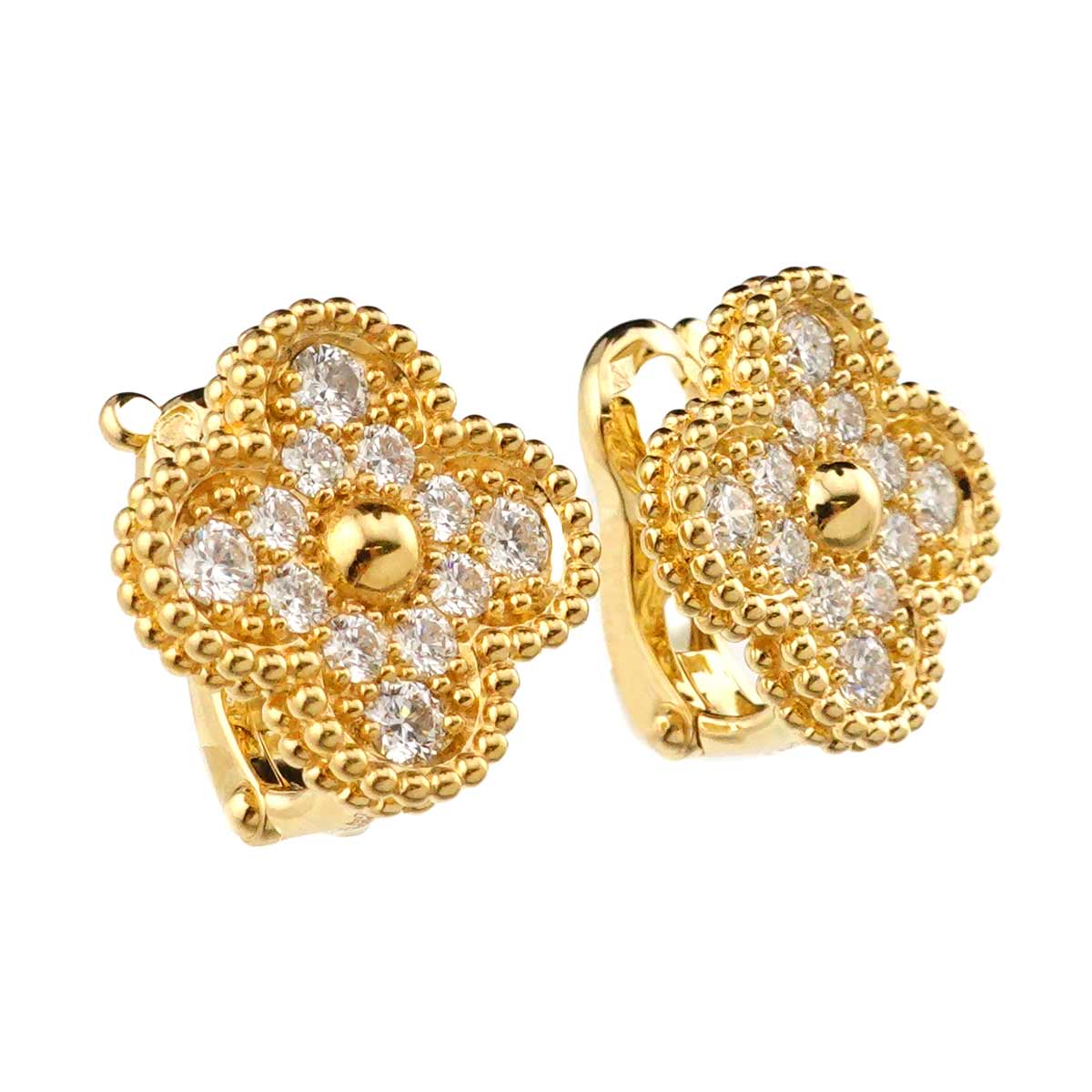 Vintage Alhambra Diamond Earrings Pierced 18K YG 750
