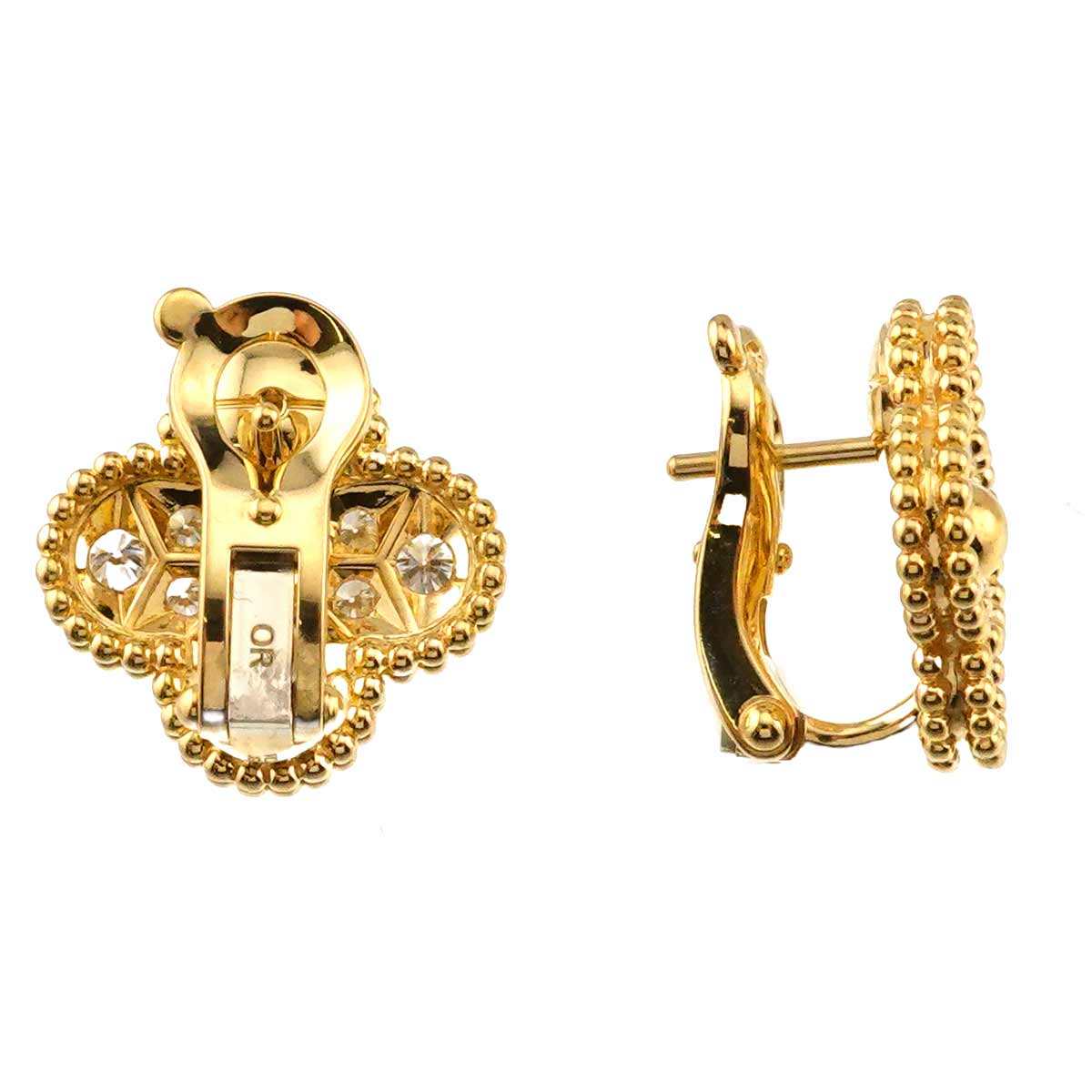 Vintage Alhambra Diamond Earrings Pierced 18K YG 750