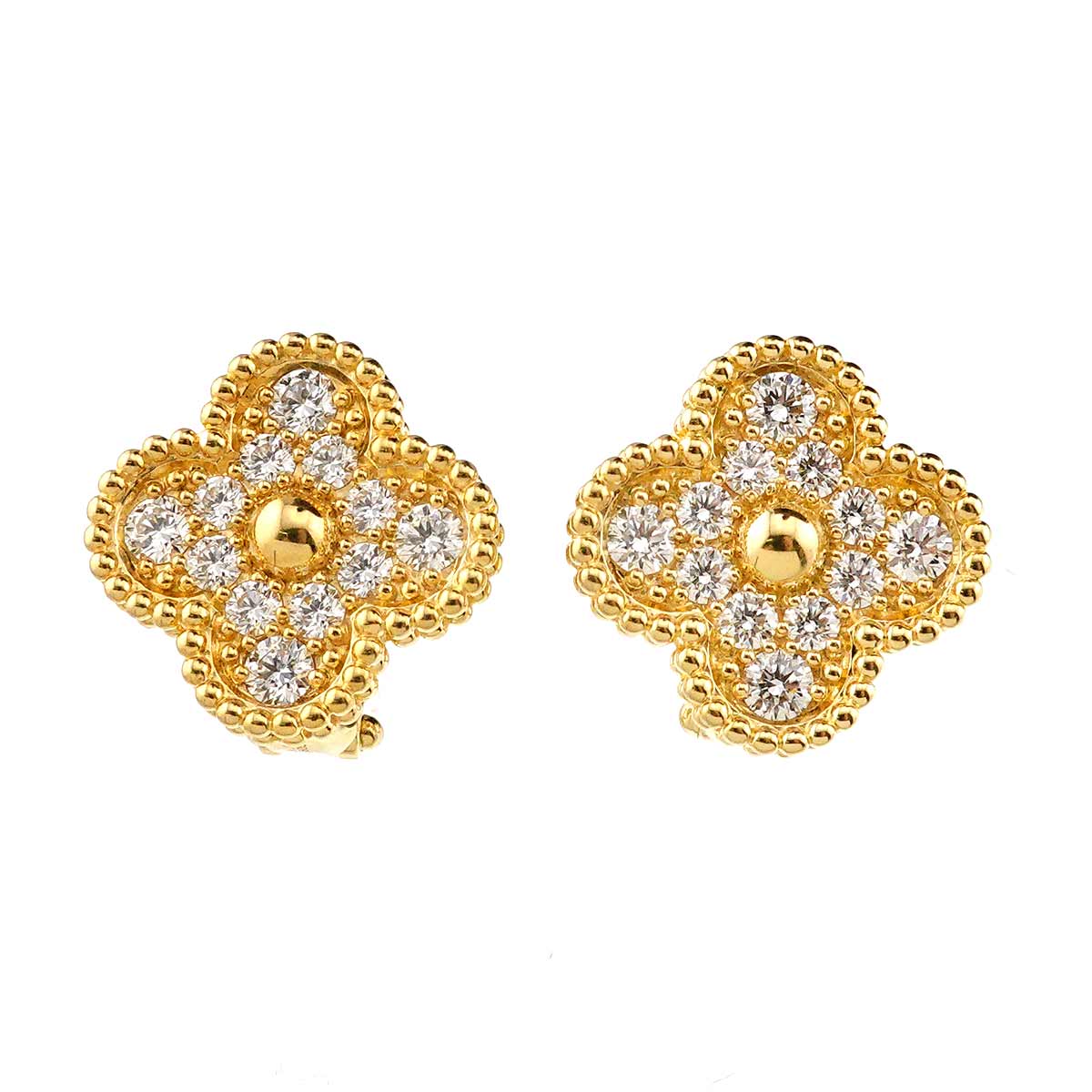 Vintage Alhambra Diamond Earrings Pierced 18K YG 750