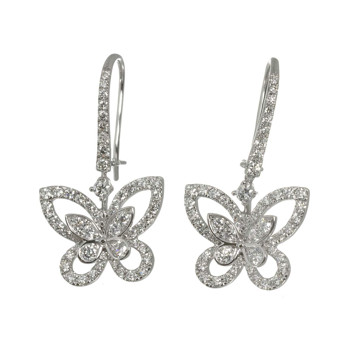 Butterfly Diamond Drop Earrings Pierced 18K WG 750