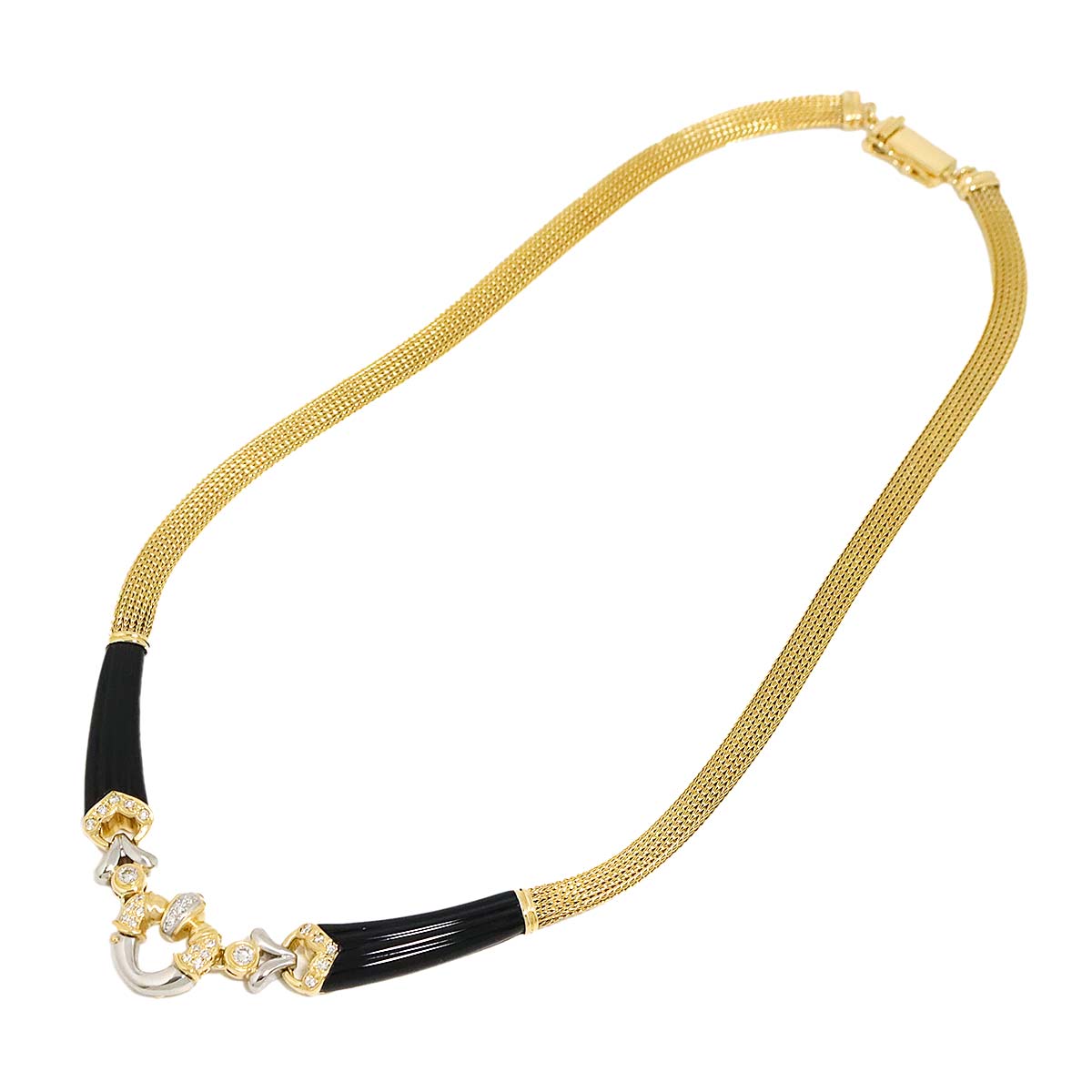 Diamond 0.38ct Sapphire 0.05ct Onyx Necklace Pt 18K YG