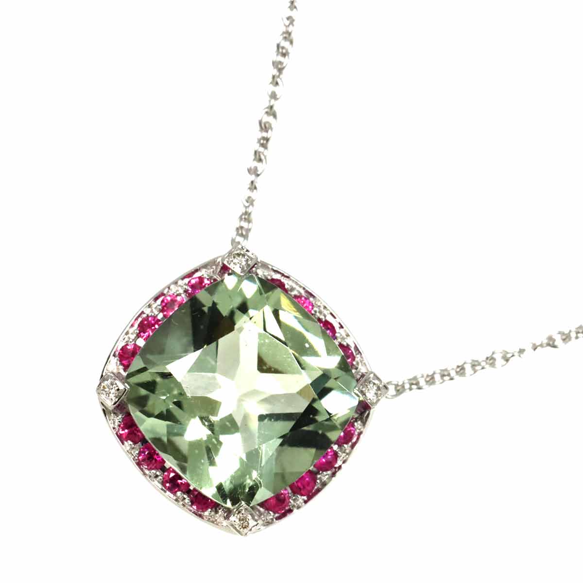 Quartz Sapphire Diamond Necklace 18K WG 750