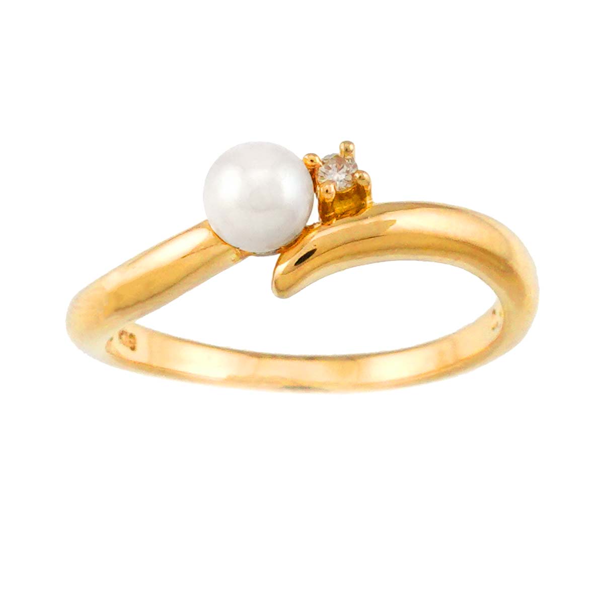 Akoya pearl 4.0mm Diamond 0.01ct Ring 18K YG 750 5.25(US)