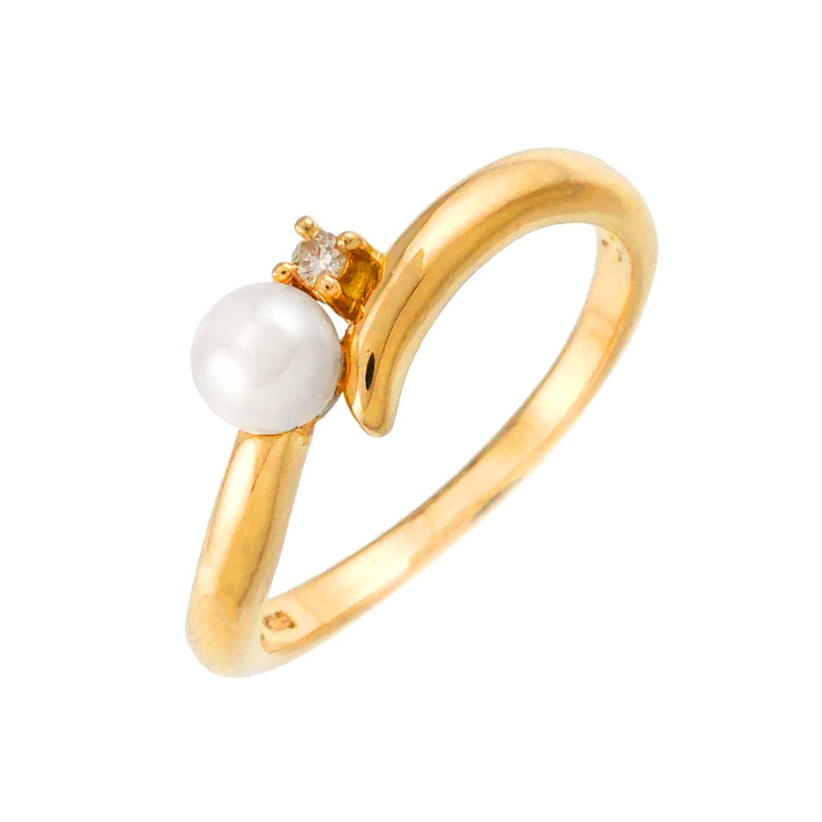 Akoya pearl 4.0mm Diamond 0.01ct Ring 18K YG 750 5.25(US)