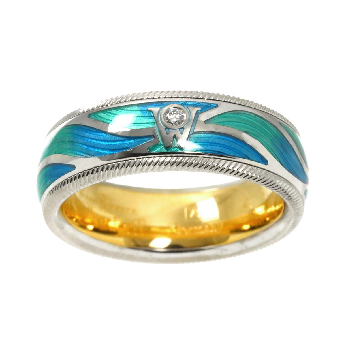 Wave Enamel Diamond Ring 18K WG YG 750 size53 6.25-6.5(US)