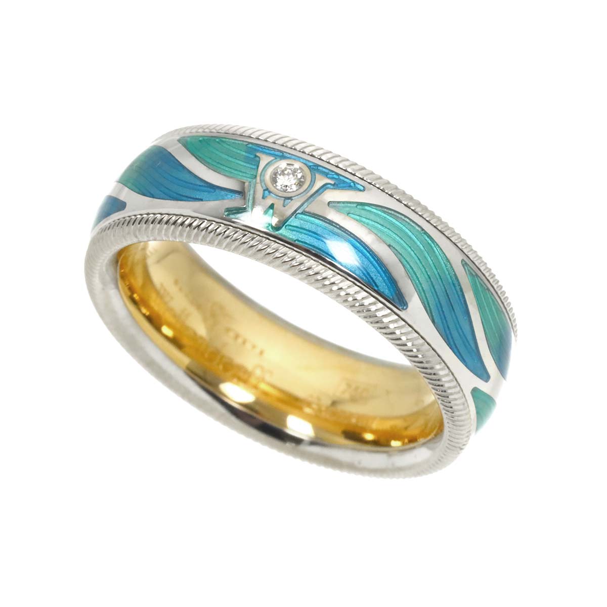Wave Enamel Diamond Ring 18K WG YG 750 size53 6.25-6.5(US)