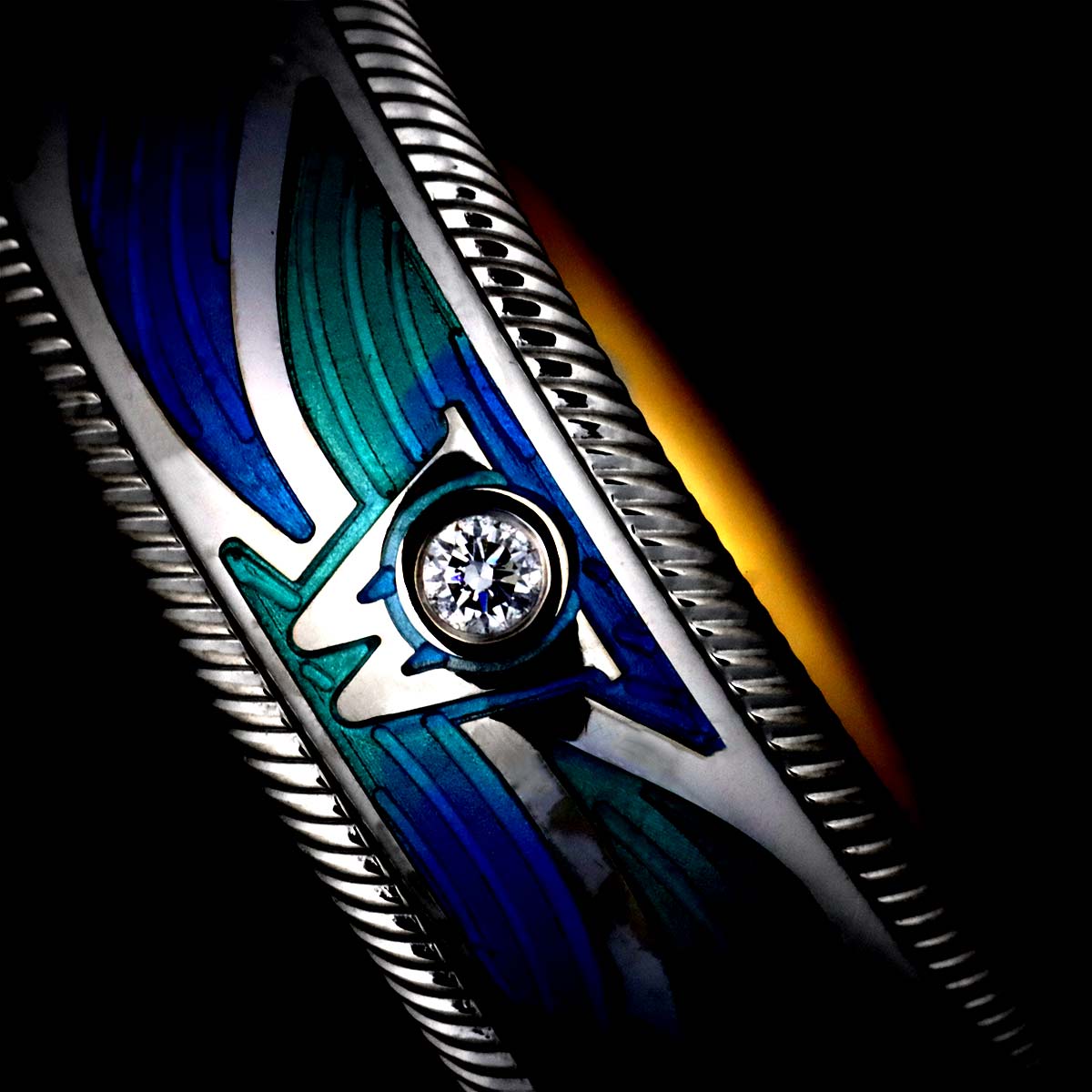 Wave Enamel Diamond Ring 18K WG YG 750 size53 6.25-6.5(US)