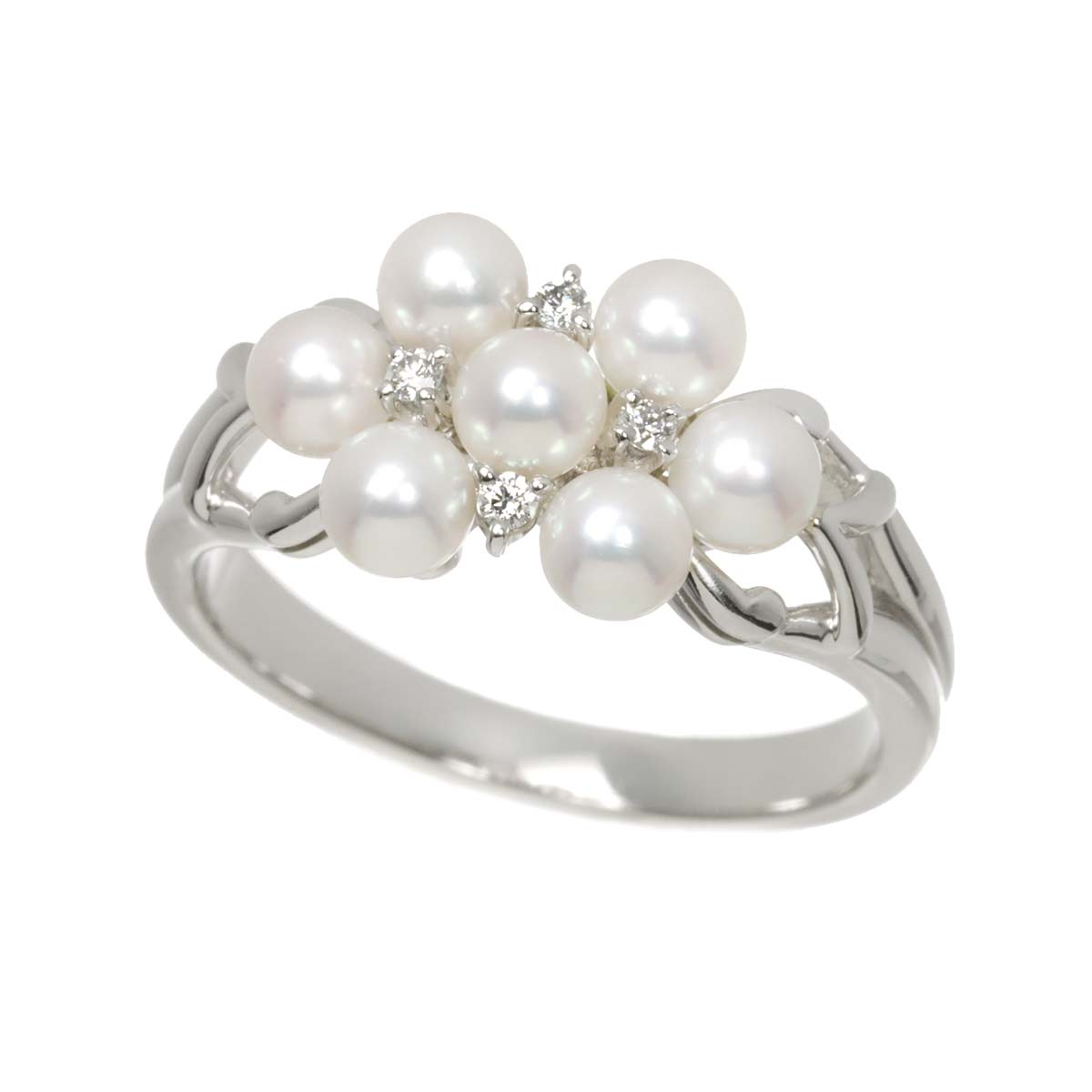 Baby Pearl 3.7mm Diamond Ring 18K WG 750 size7.25(US)