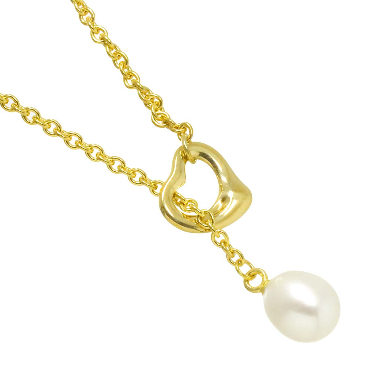 Open Heart Freshwater cultured pearl Necklace 18K YG 750