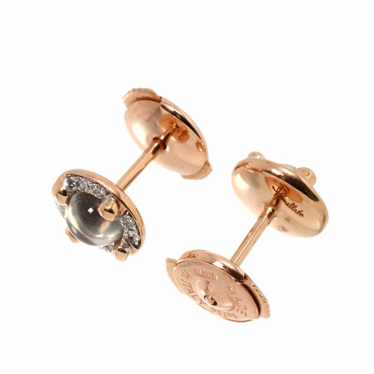 Moonstone Diamond Earrings Pierced 18K Pink Gold 750