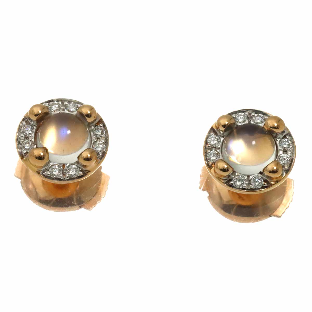 Moonstone Diamond Earrings Pierced 18K Pink Gold 750
