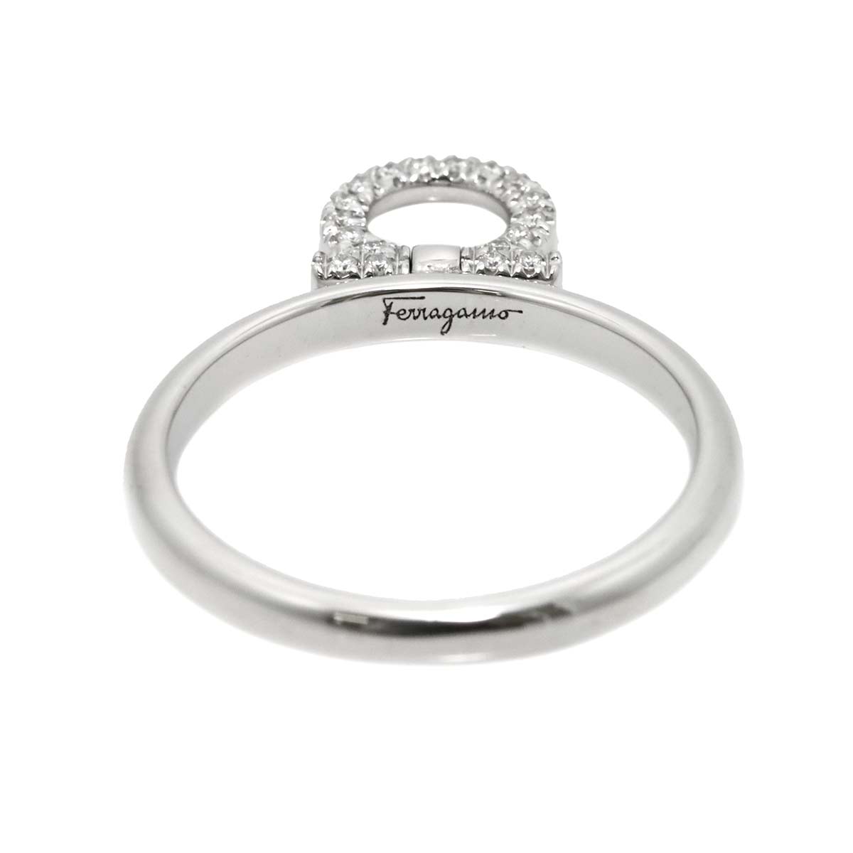Gancini Diamond Ring 18K WG 750 size7.5-7.75(US)