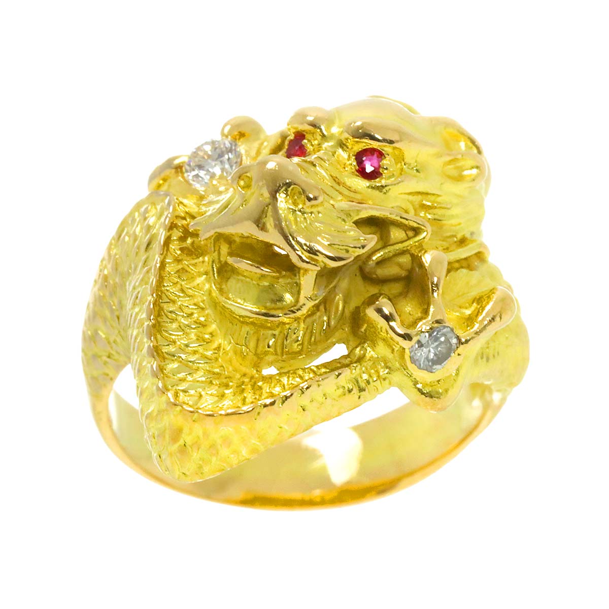 Diamond Ruby Ring 18K YG Yellow Gold 750 Size7.25-7.5(US)