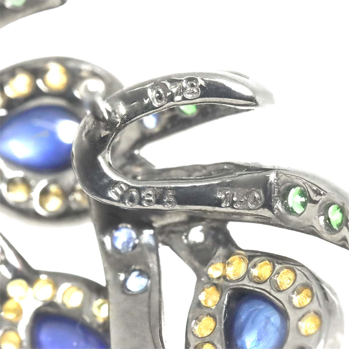 Sapphire Garnet Diamond Necklace Ring Earrings Pierced 18K YG 750