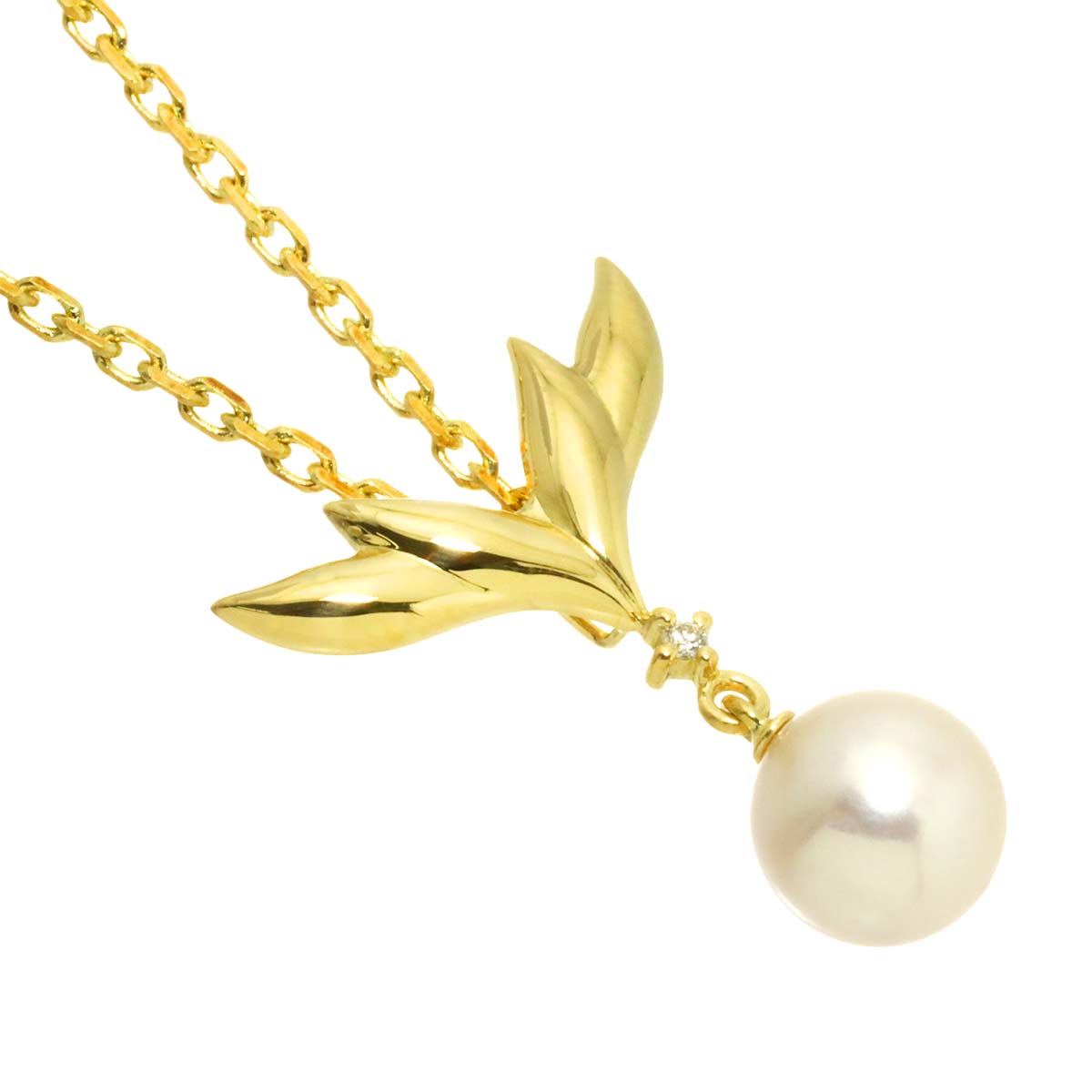 Akoya Pearl 7.7mm Diamond Necklace 18K YG 750