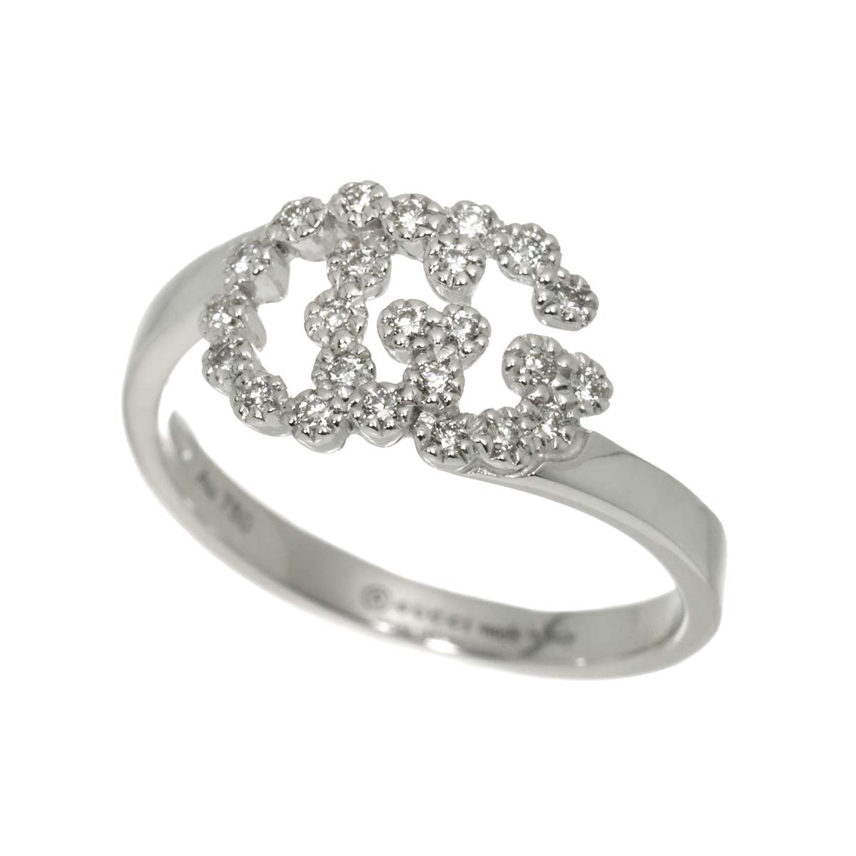 GG Logo Ring Diamond 18K K18 WG 750 size7 4(US)