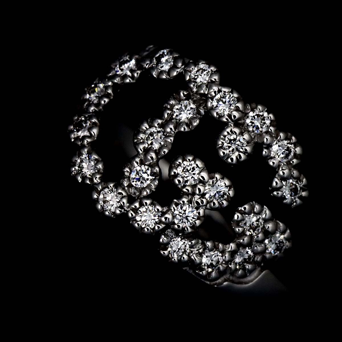 GG Logo Ring Diamond 18K K18 WG 750 size7 4(US)