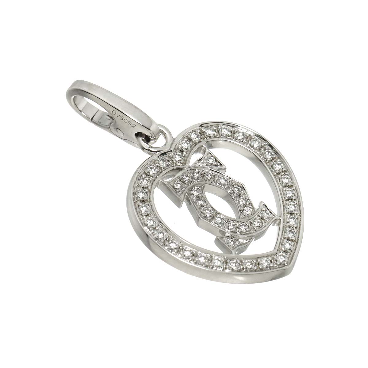 2C Heart Diamond Pendant Top Charm 18K White Gold 750