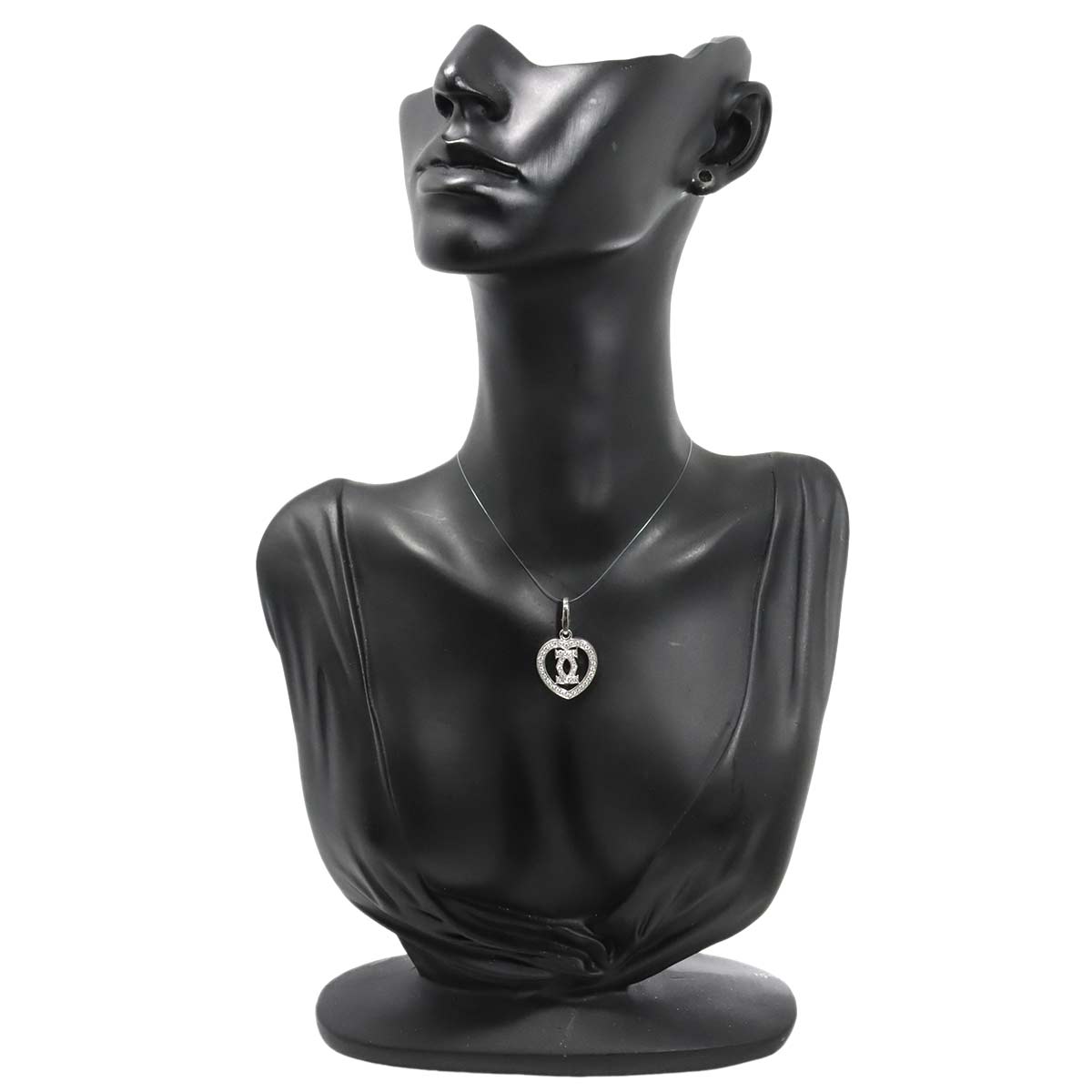 2C Heart Diamond Pendant Top Charm 18K White Gold 750