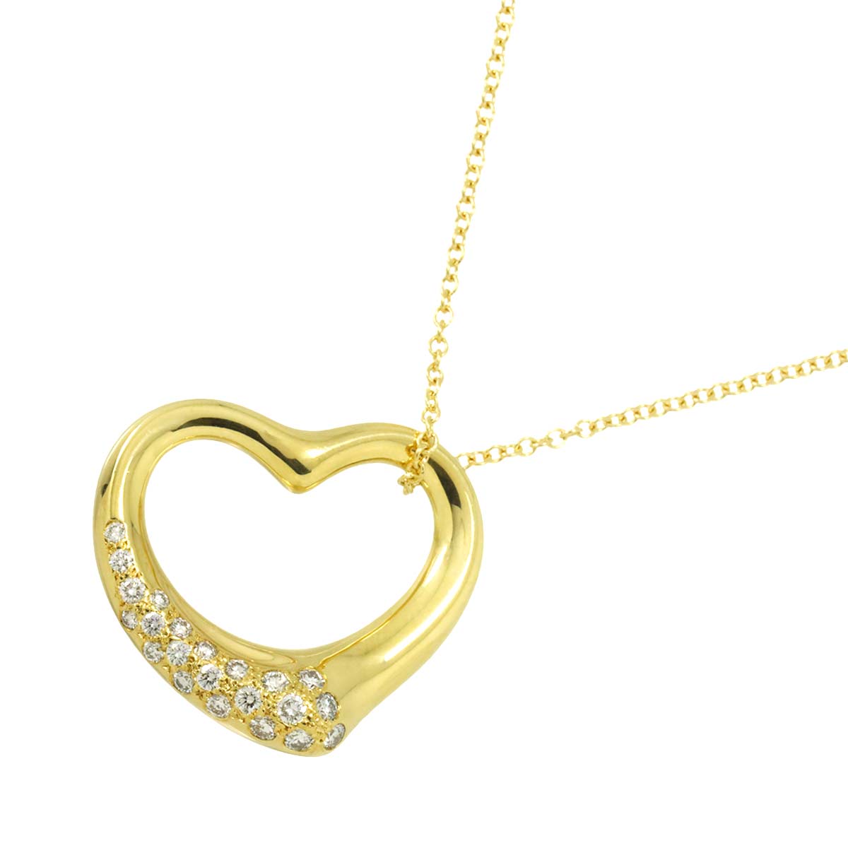 Open Heart Diamond Necklace 18K Yellow Gold 750