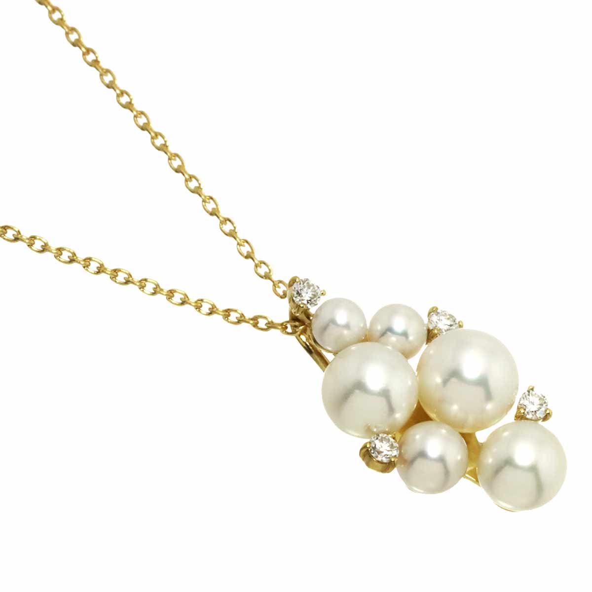Akoya Pearl 5.8-3.0mm Diamond 0.07ct Necklace 18K K18 YG 750