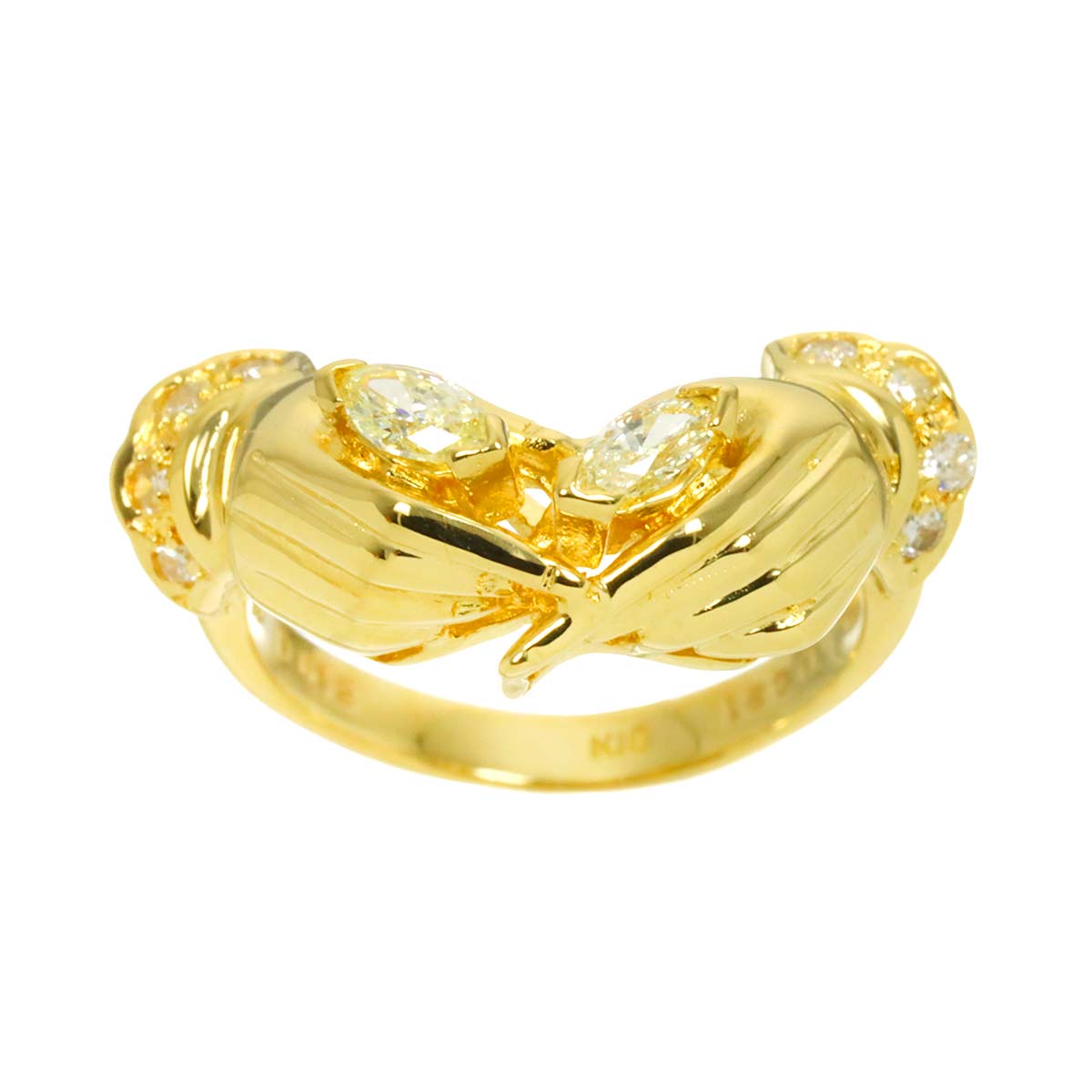 Diamond 0.21ct/0.12ct Ring 18K YG Yellow Gold 750 Size4.5-4.75(US)