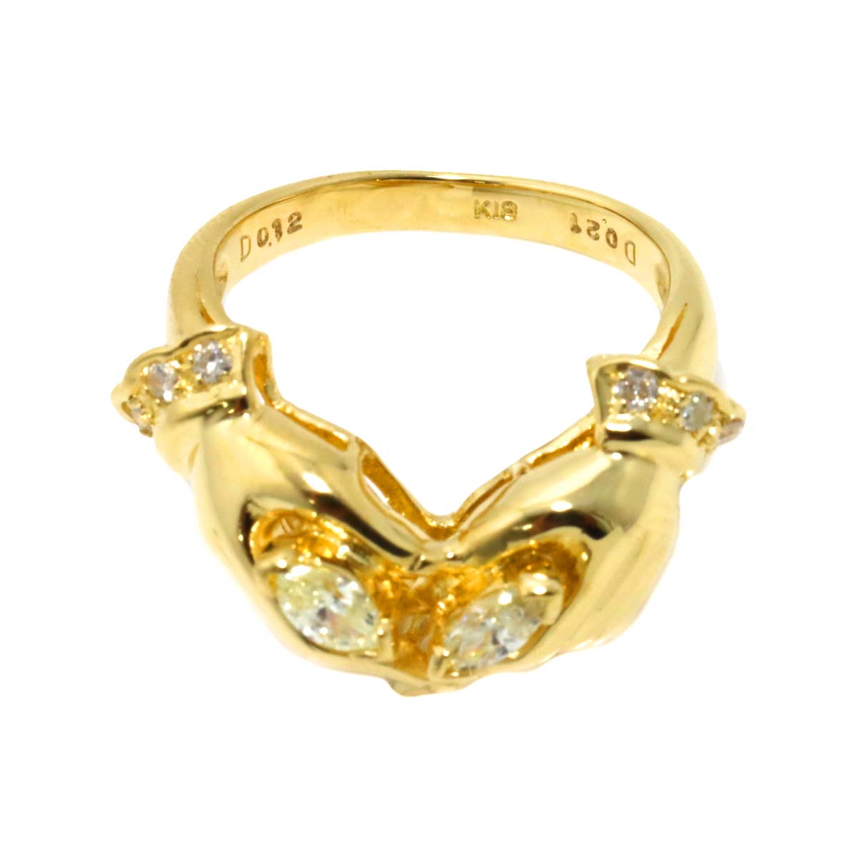 Diamond 0.21ct/0.12ct Ring 18K YG Yellow Gold 750 Size4.5-4.75(US)