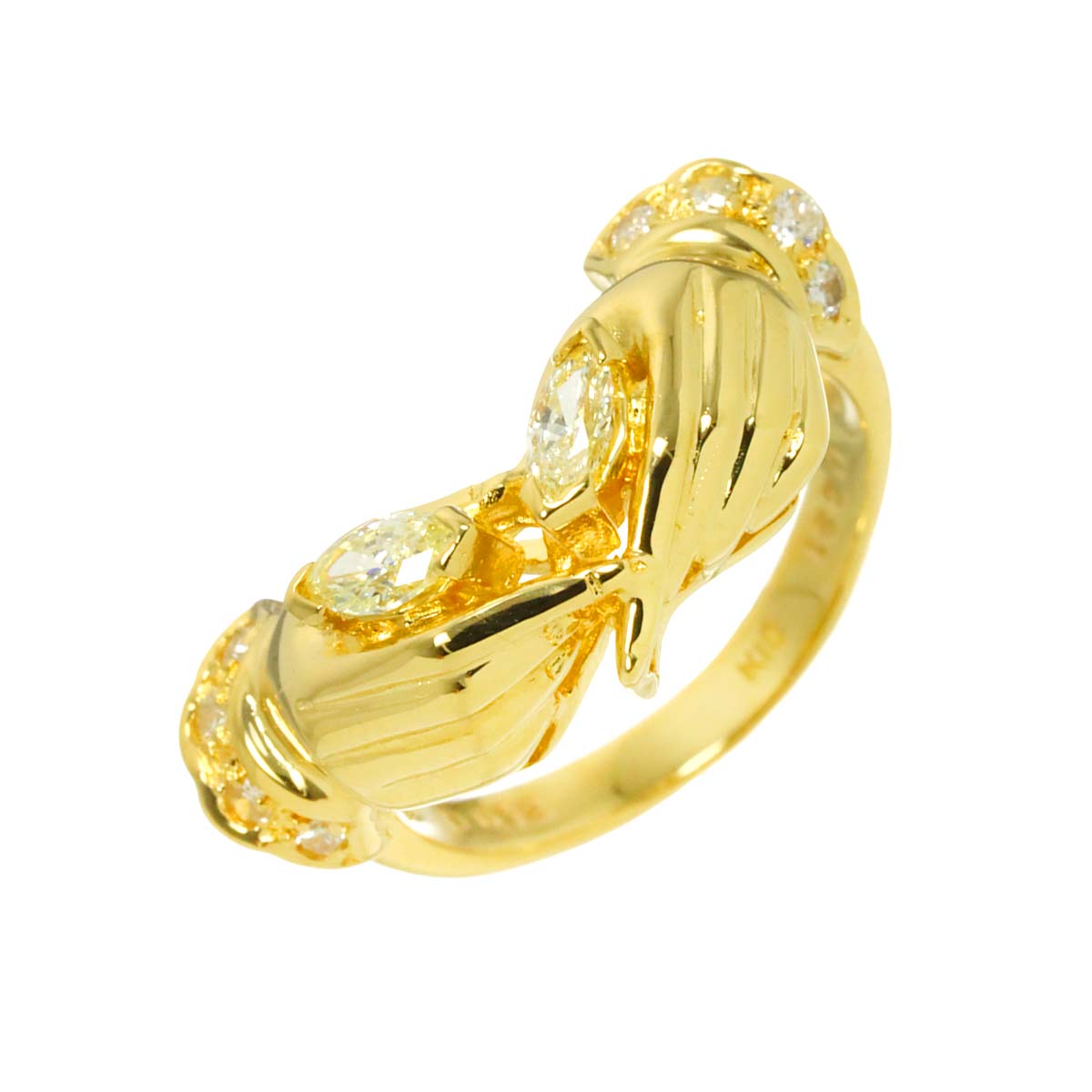 Diamond 0.21ct/0.12ct Ring 18K YG Yellow Gold 750 Size4.5-4.75(US)