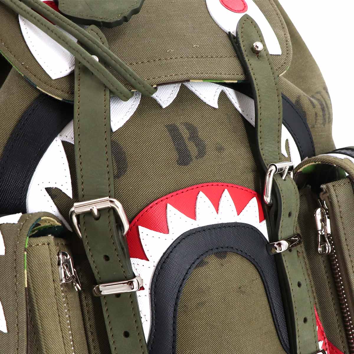 A BATHING APE Field Pack Backpack Cotton Khaki Shark