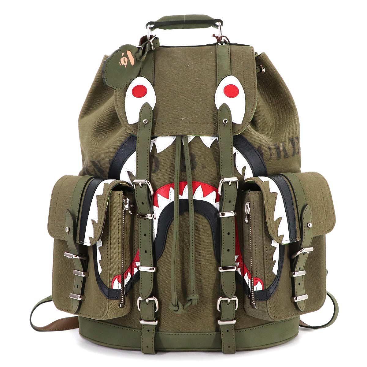 A BATHING APE Field Pack Backpack Cotton Khaki Shark