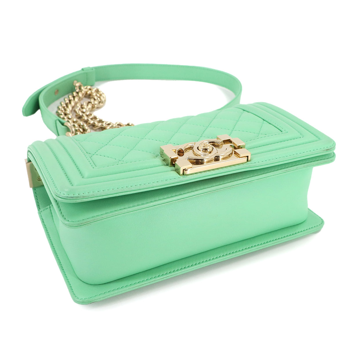 BOY CHANEL Small Chain Shoulder Bag Leather Light green A67085
