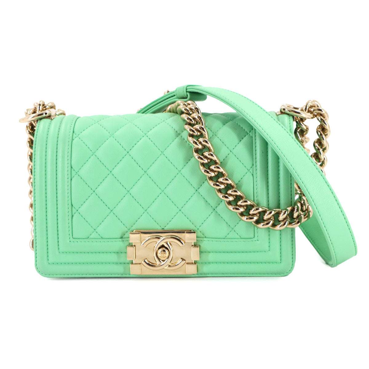 BOY CHANEL Small Chain Shoulder Bag Leather Light green A67085