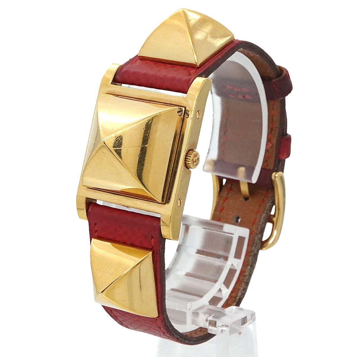 Medor Vintage pyramid Gold studs Quartz White Dial Ladies