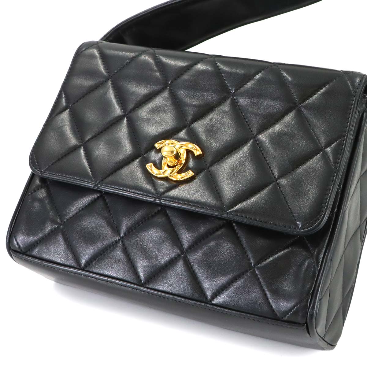 Matelasse Hand Bag Leather Black Vintage Purse